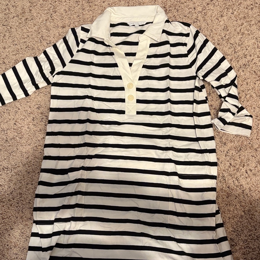Striped Black and White Collared maternity dress